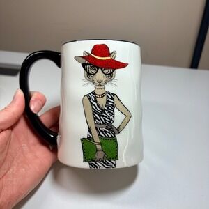Signature Housewares Fashionable Tiger Stoneware Mug Zebra Dress Red Hat‎ Wavy